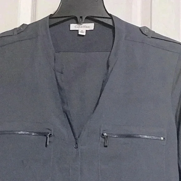 Calvin Klein gray button down blouse top shirt size XL - Picture 5 of 15
